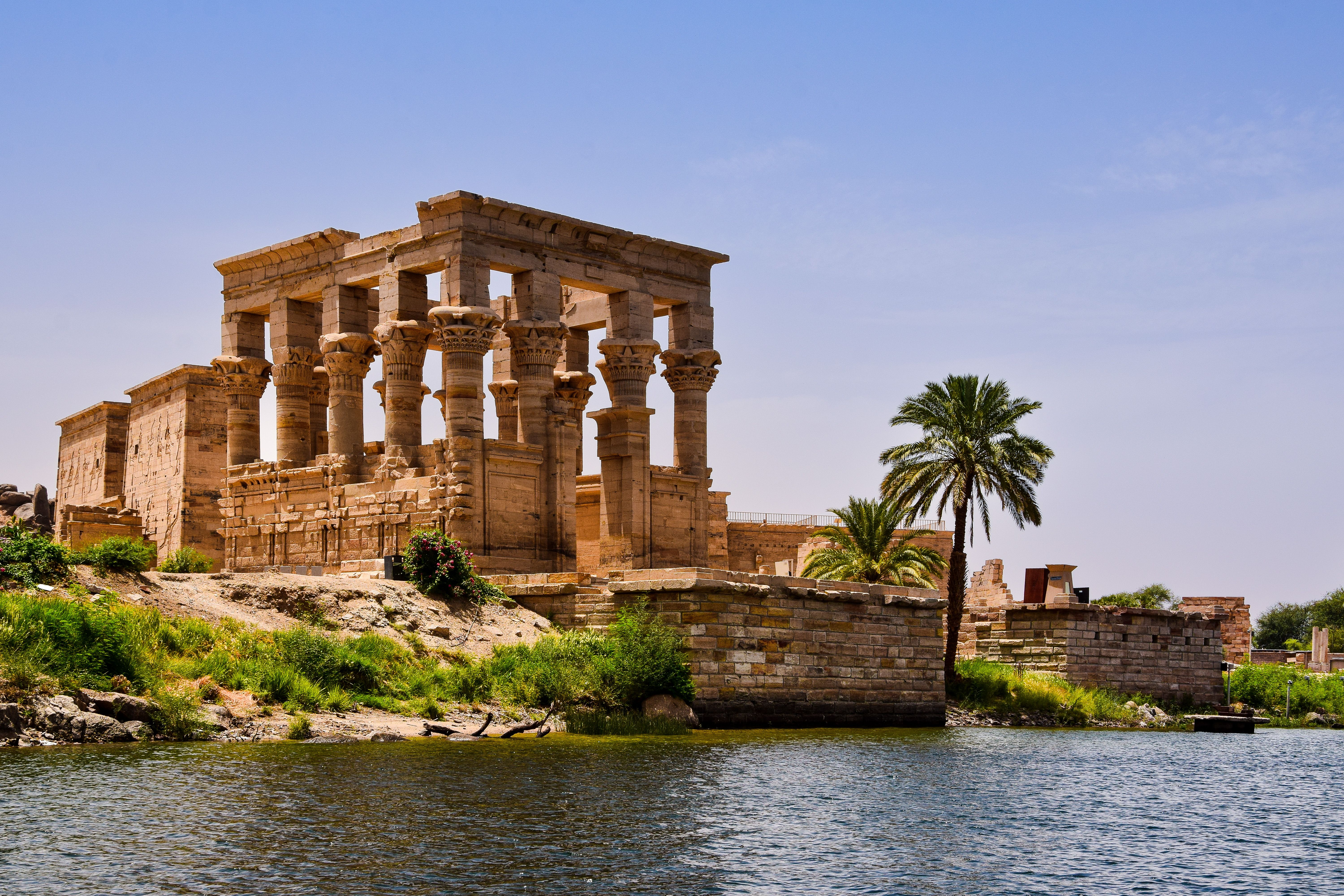 Ancient temple columns on the banks of the Nile, Egypt